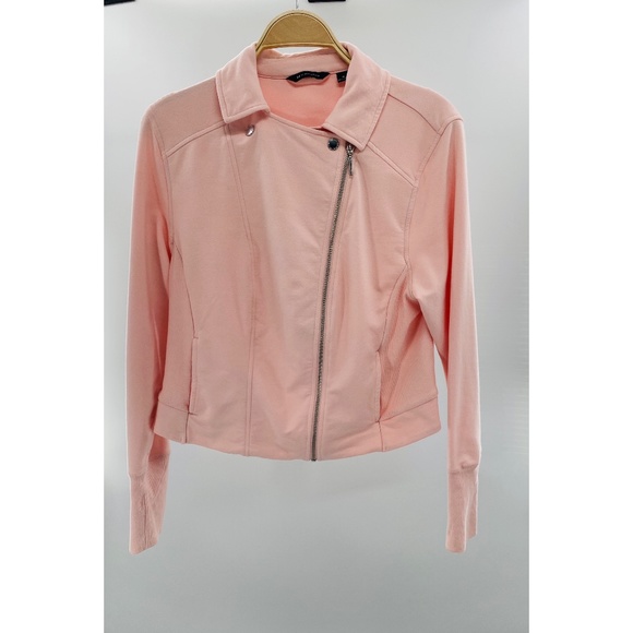 H by Halston Pink " Flyaway" Moto Crop Cotton Spring Collared Jacket, QVC UK, 16 - Picture 2 of 12